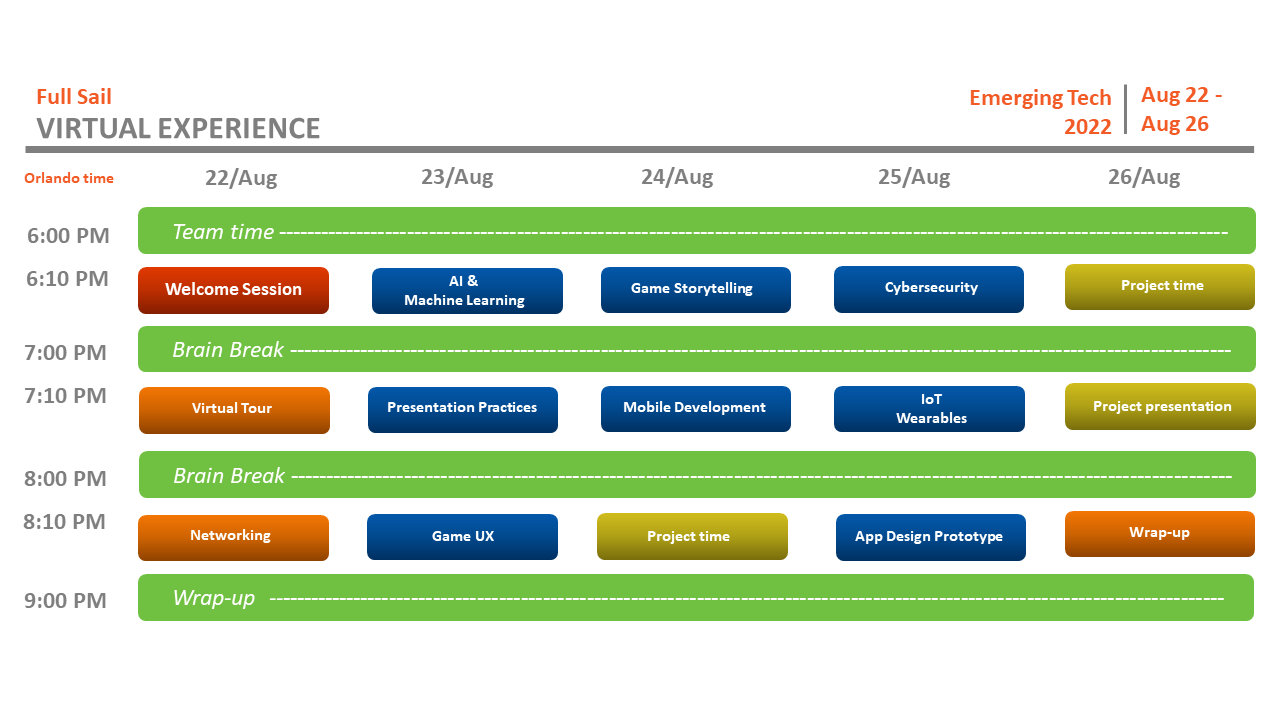 Virtual Experience 2022 August Calendar.