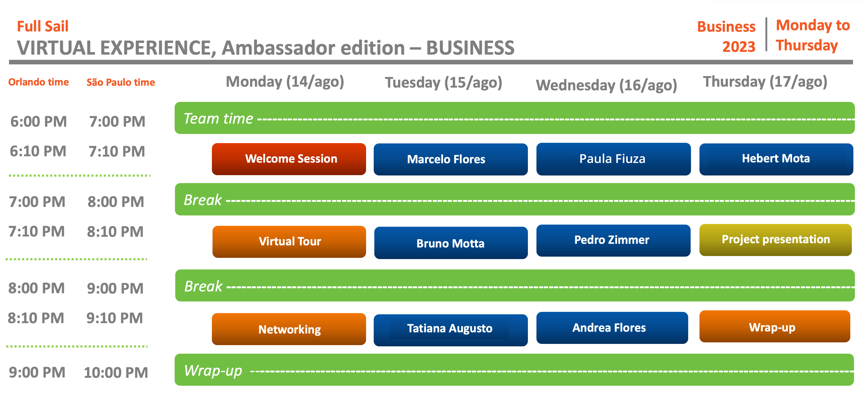 Virtual Experience 2023 Agosto Calendar.