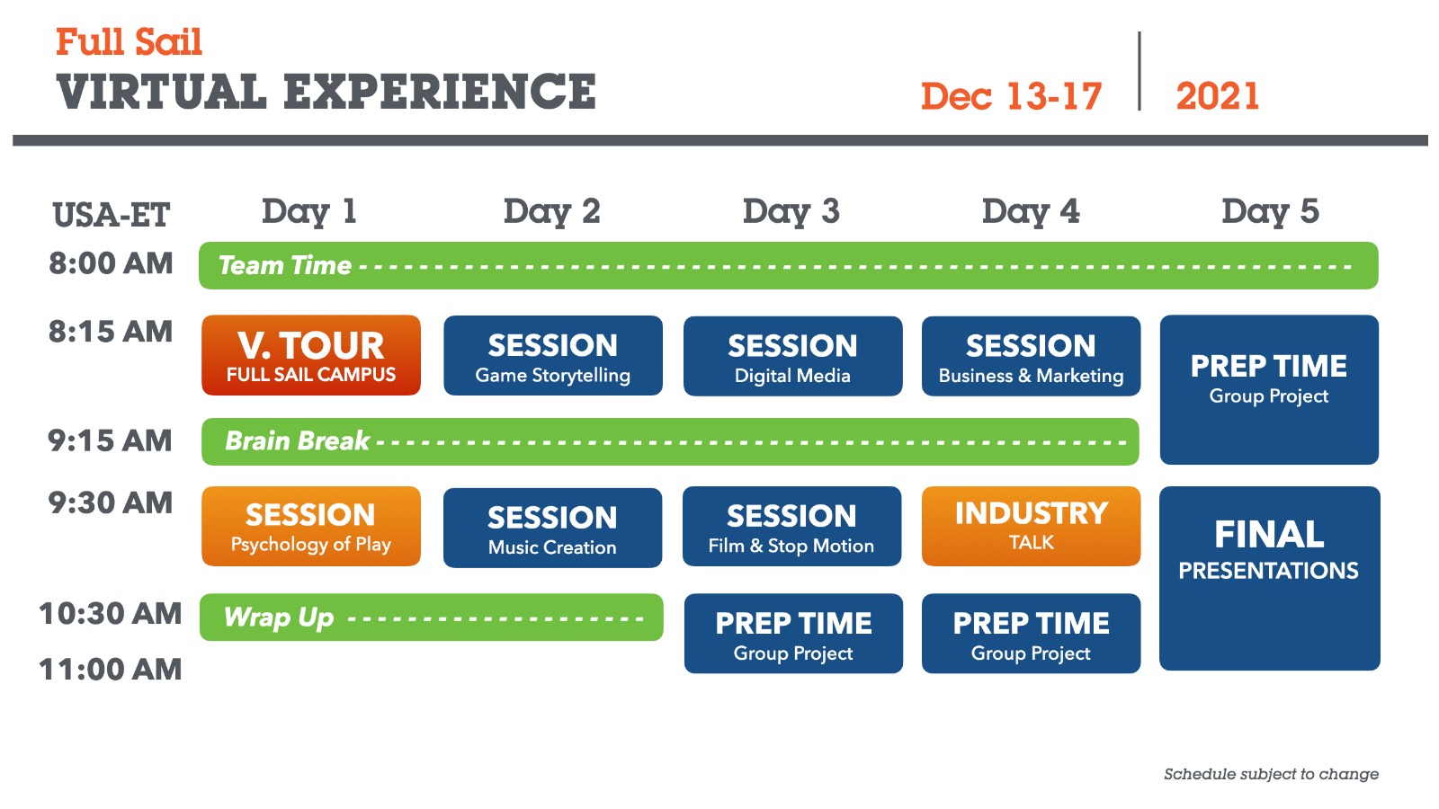 Virtual Experience SCHEDULE