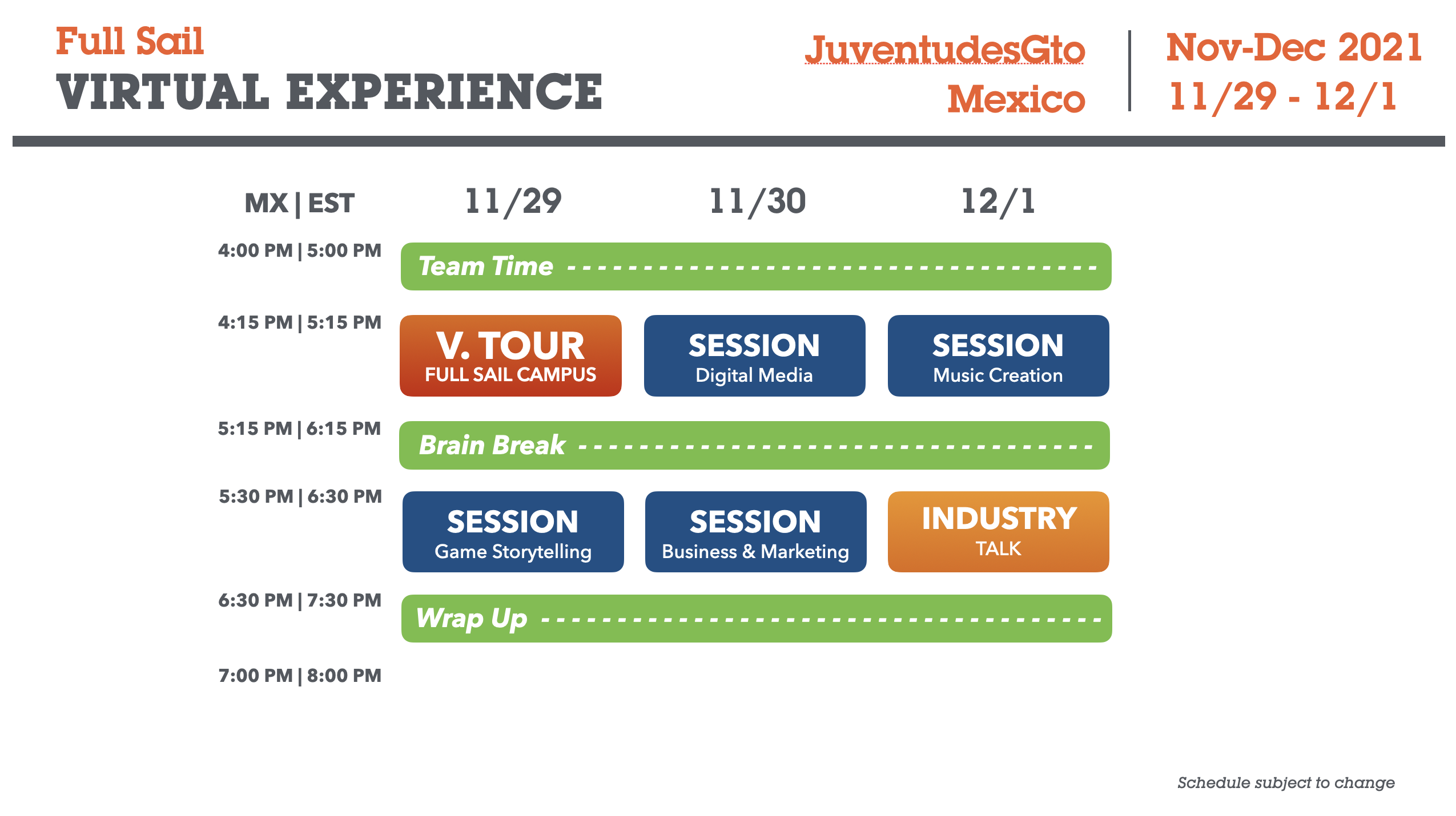 Virtual Experience SCHEDULE