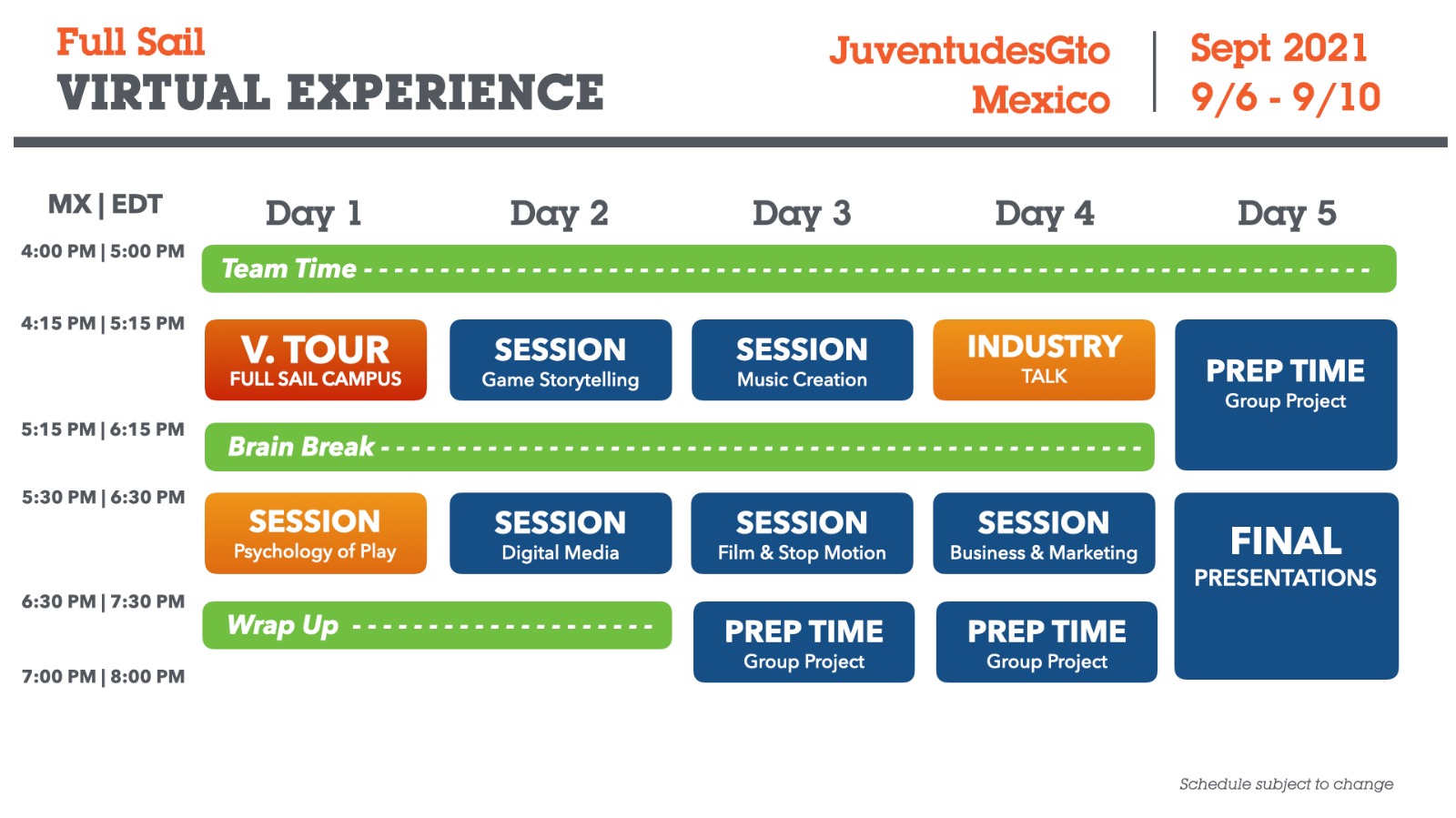 Virtual Experience SCHEDULE
